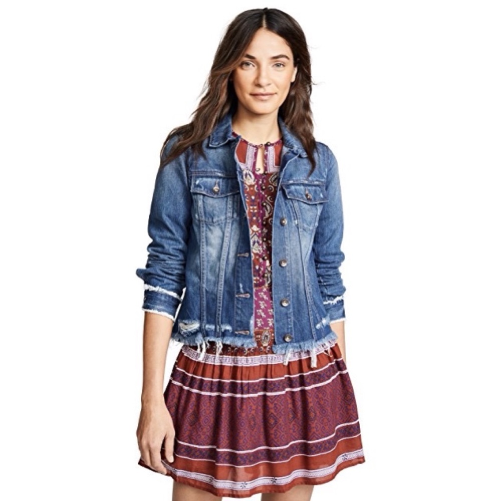 PAIGE Blue Jean Jacket with Cropped Fit and Contrast Stitching